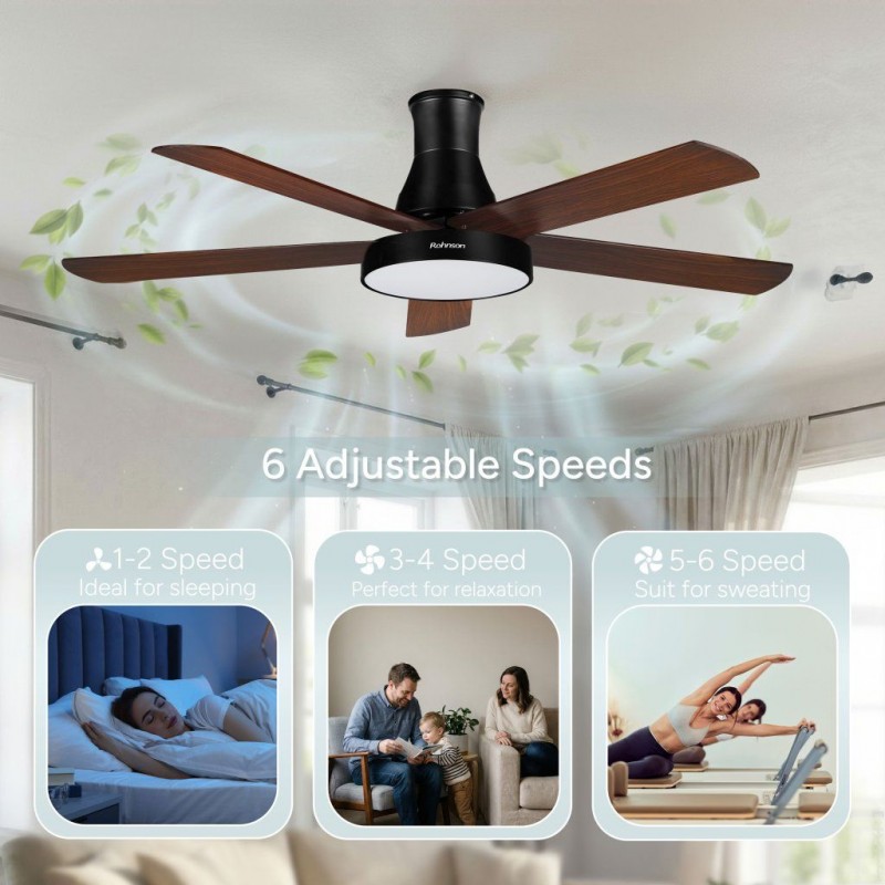 Ventilator de tavan Rohnson R8155, 65W,luminozitate maxima led, 132cm diametru,temporizator, 5 palete , 6 setari viteza, 150 m³/min,telecomanda ,45dB
